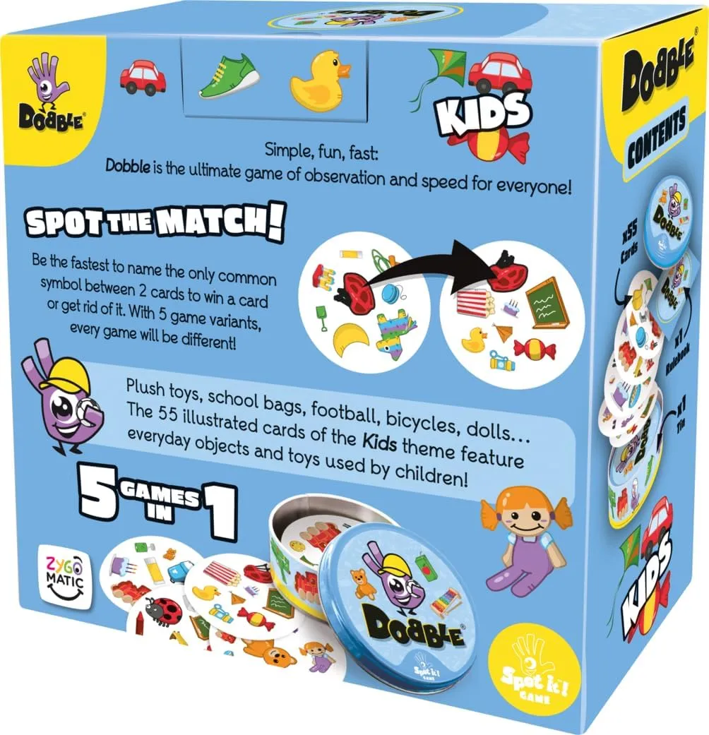 | 15 Minutes Playing Time Asmodee | Dobble Kids | Card irresistible foul crawl accident residual antibiotic Game | Ages 6  | 2-8 Players 