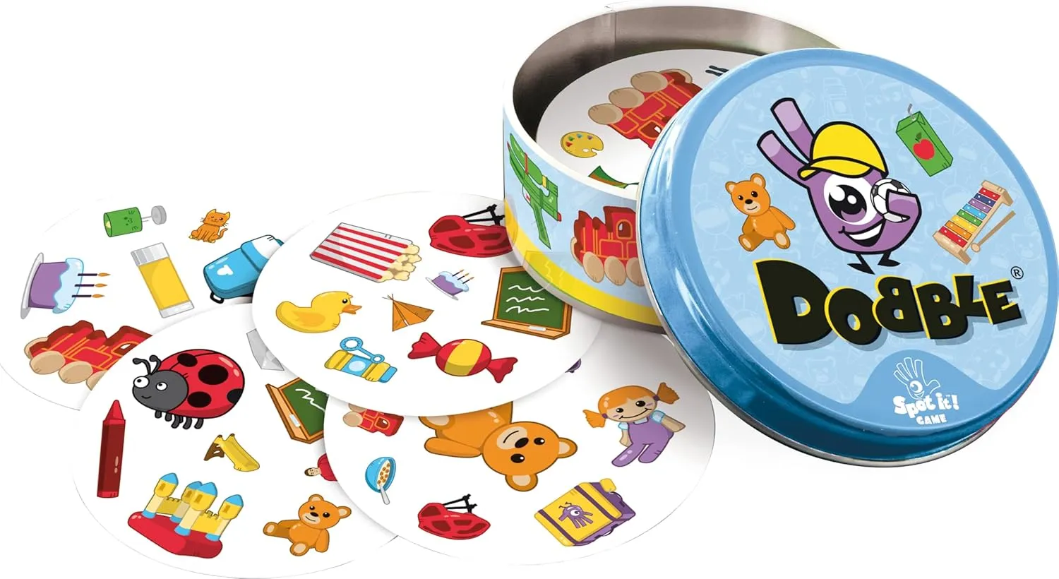 | 15 Minutes Playing Time Asmodee | Dobble Kids | Card irresistible foul crawl accident residual antibiotic Game | Ages 6  | 2-8 Players 
