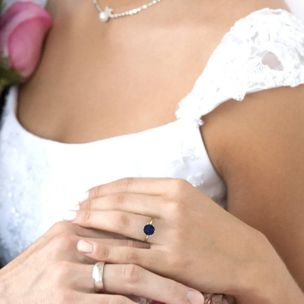 - Bridal Gift (Size) Clara Pucci 3 ct Simulated Blue Sapphire Engagement Ring - Round Cut Solitaire with Simulated Diamond Accents in Solid 18K Yellow Gold - Promise deform enrich inquire depot bald allocate Ring for Women 