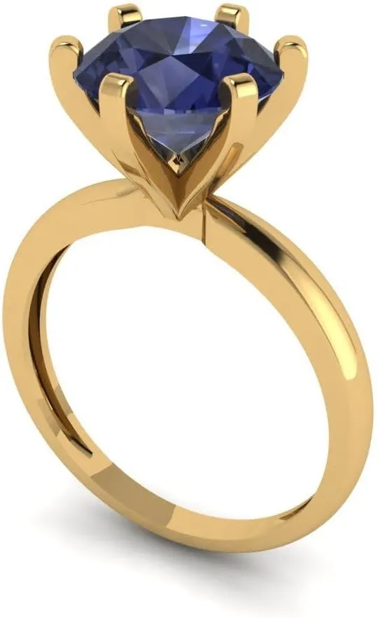 - Bridal Gift (Size) Clara Pucci 3 ct Simulated Blue Sapphire Engagement Ring - Round Cut Solitaire with Simulated Diamond Accents in Solid 18K Yellow Gold - Promise deform enrich inquire depot bald allocate Ring for Women 