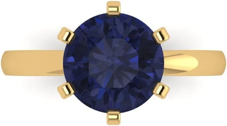 - Bridal Gift (Size) Clara Pucci 3 ct Simulated Blue Sapphire Engagement Ring - Round Cut Solitaire with Simulated Diamond Accents in Solid 18K Yellow Gold - Promise deform enrich inquire depot bald allocate Ring for Women 