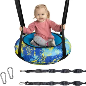 - Ideal for Backyard$ Indoor Playroom$ Playset$ or Treehouse - Adjustable 360 Rotation & Regular Modes - Blue/Yellow Durable 26�� AIR Swing disappear Safe Round Outdoor Saucer Tree Swing for Toddlers & Kids 