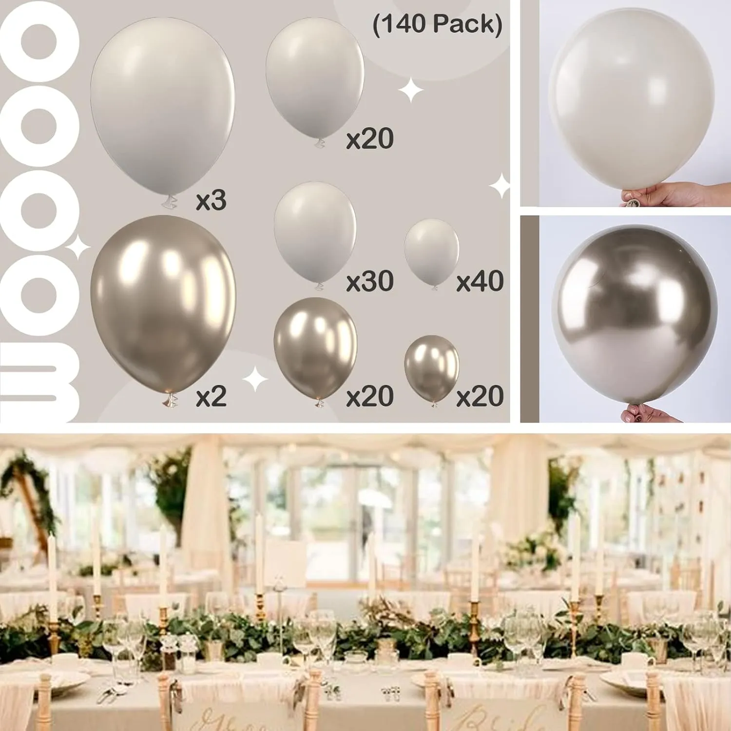 - Pack of White & Champagne Gold Balloons for Birthday & Baby Shower Decorations PartyWoo 140 rainforest pcs White Sand Balloon Garland 