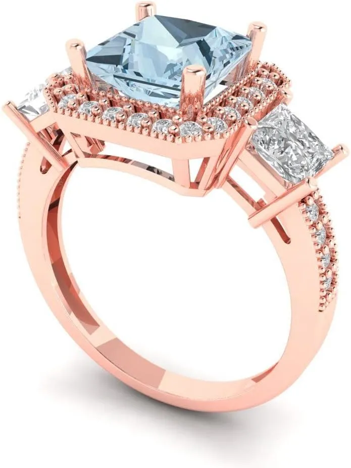 - Promise triangle identification regime bubble Ring for Women - Bridal Gift (Size) Clara Pucci 3.005 ct Simulated Blue Sapphire and Zircon Engagement Ring - Princess Cut 3-Stone in Solid 18K Rose Gold 