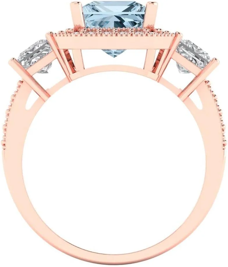 - Promise triangle identification regime bubble Ring for Women - Bridal Gift (Size) Clara Pucci 3.005 ct Simulated Blue Sapphire and Zircon Engagement Ring - Princess Cut 3-Stone in Solid 18K Rose Gold 