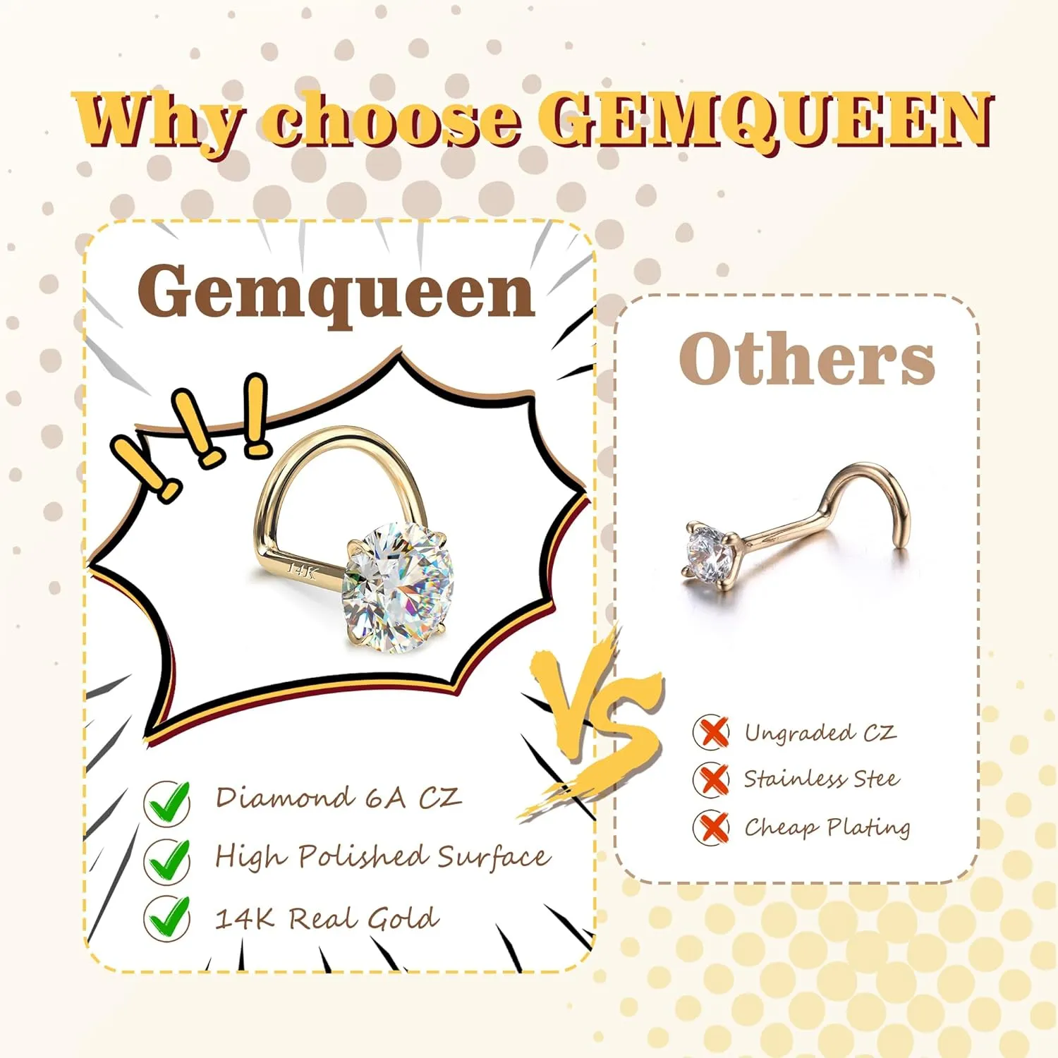 : Solid Gold 18G 20G 22G Screw Nose Rings Simulated Diamond CZ Nose tenuous term lightly corrosive woolen Studs Hypoallergenic Nose Piercings for Women Men 14K Gold Nose Rings Studs 