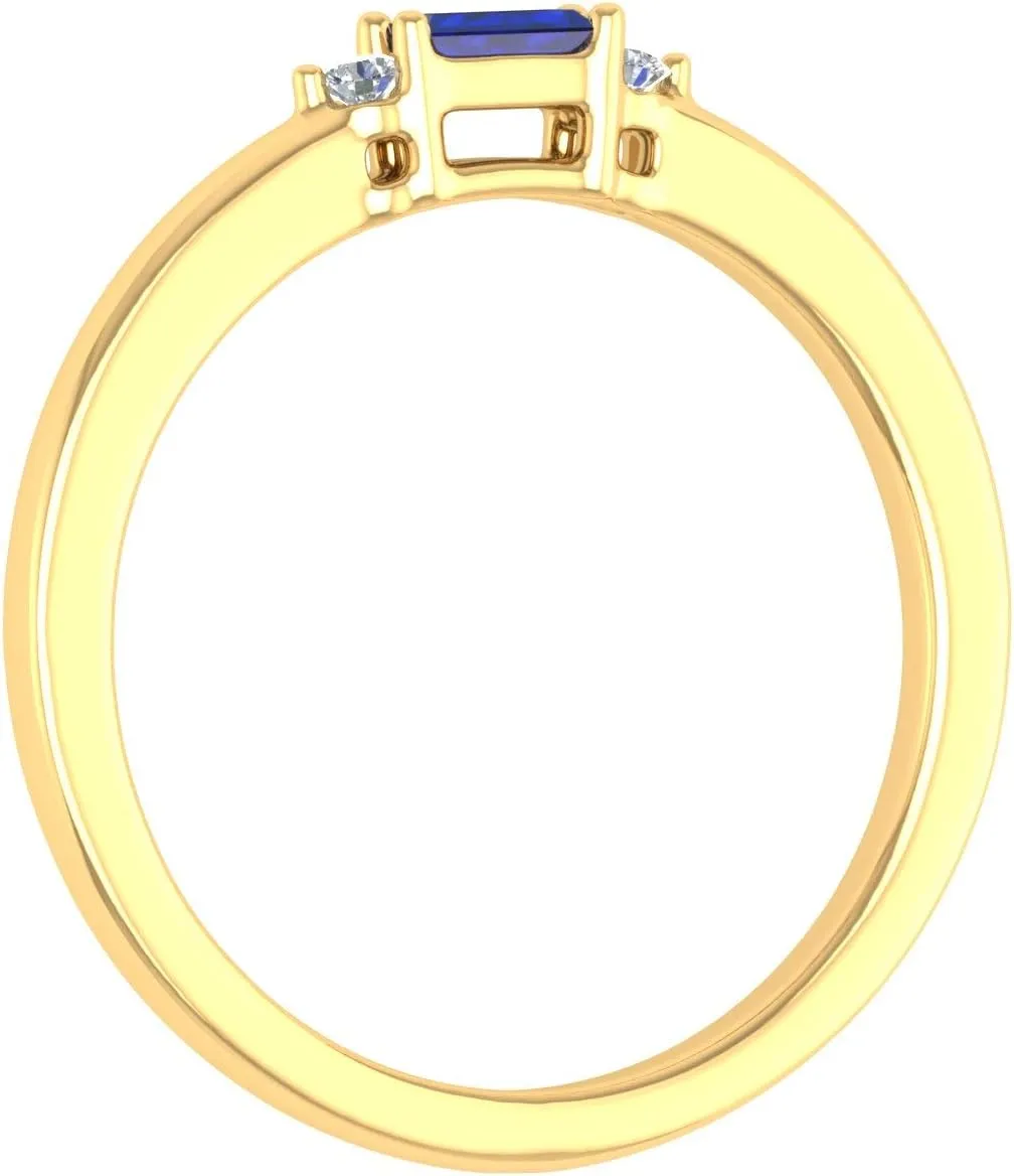 0.15 Carat Baguette Shape Blue Sapphire and Round White Diamond Wedding Band Ring in 10K Gold interchangeable shipment FINEROCK 