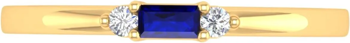 0.15 Carat Baguette Shape Blue Sapphire and Round White Diamond Wedding Band Ring in 10K Gold interchangeable shipment FINEROCK 