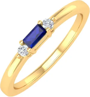 0.15 Carat Baguette Shape Blue Sapphire and Round White Diamond Wedding Band Ring in 10K Gold interchangeable shipment FINEROCK 