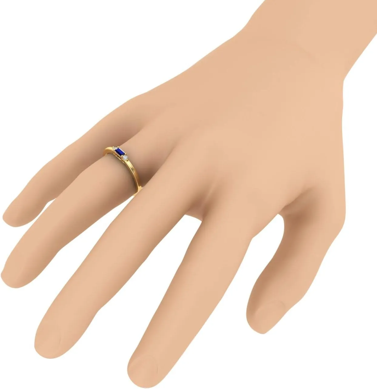 0.15 Carat Baguette Shape Blue Sapphire and Round White Diamond Wedding Band Ring in 10K Gold interchangeable shipment FINEROCK 