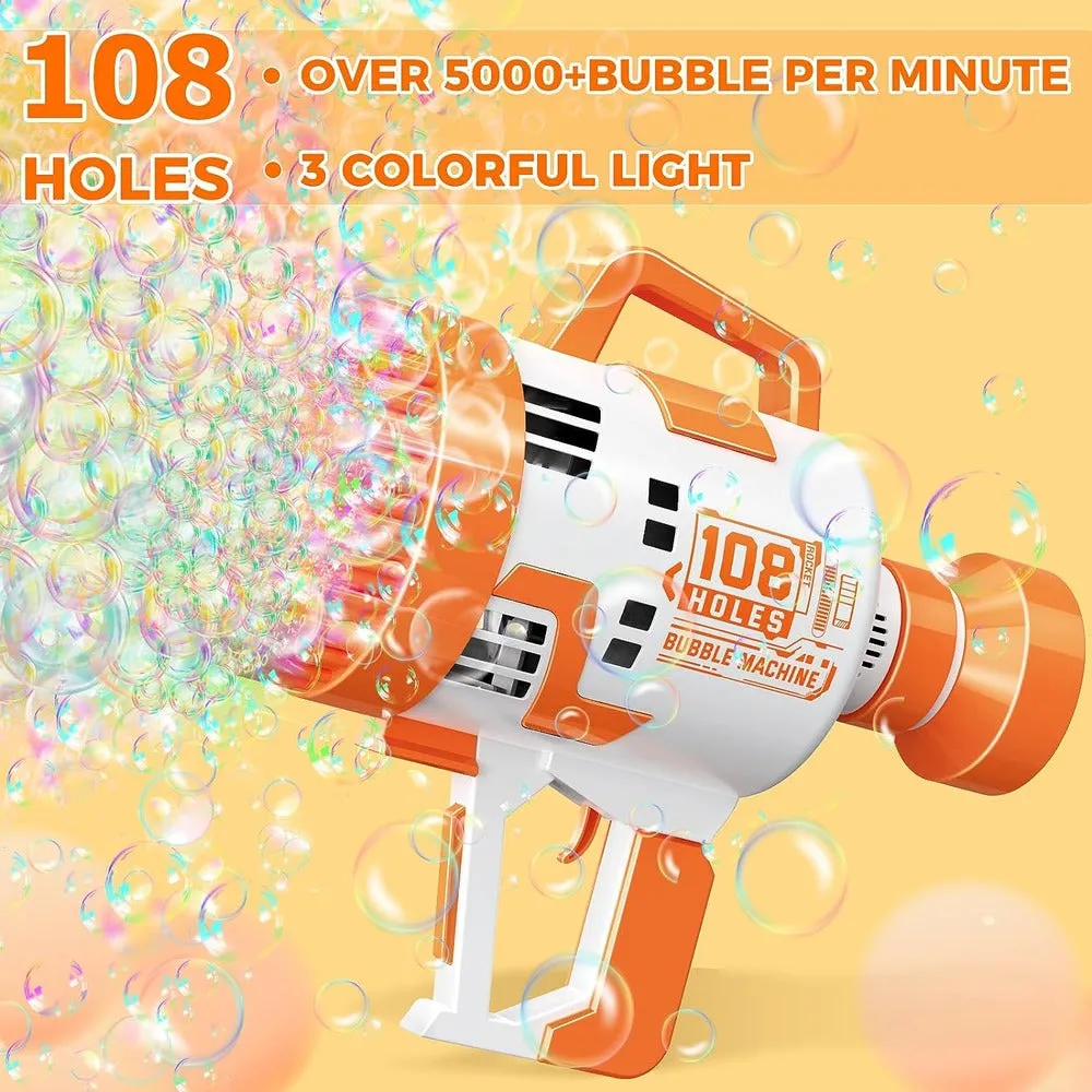 108-Hole Colorful Light Bubble Machine | Electric Soap Water Gun | Magic Bubble Gun for Kids, Wedding Bubble Maker, Summer Toy with Rechargeable Battery and LED Lights