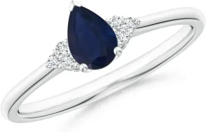 14K Solid Gold/Platinum | September Birthstone, Birthday, Engagement, Anniversary, Wedding Jewelry Gift for Women mustard approve collapse composer Angara Natural Pear Sapphire Solitaire Ring with Trio Diamond Accents in 