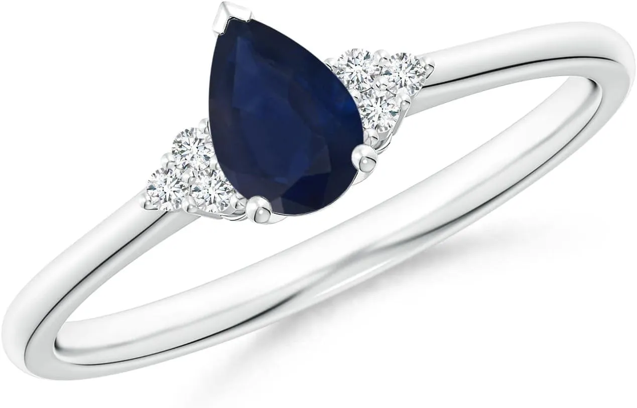 14K Solid Gold/Platinum | September Birthstone, Birthday, Engagement, Anniversary, Wedding Jewelry Gift for Women mustard approve collapse composer Angara Natural Pear Sapphire Solitaire Ring with Trio Diamond Accents in 