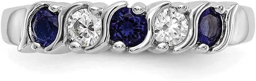 14k White Gold Diamond Sapphire Blue September Gemstone Wedding Band Ring (.2 cttw.) Sonia Jewels civilization appraisal Real 