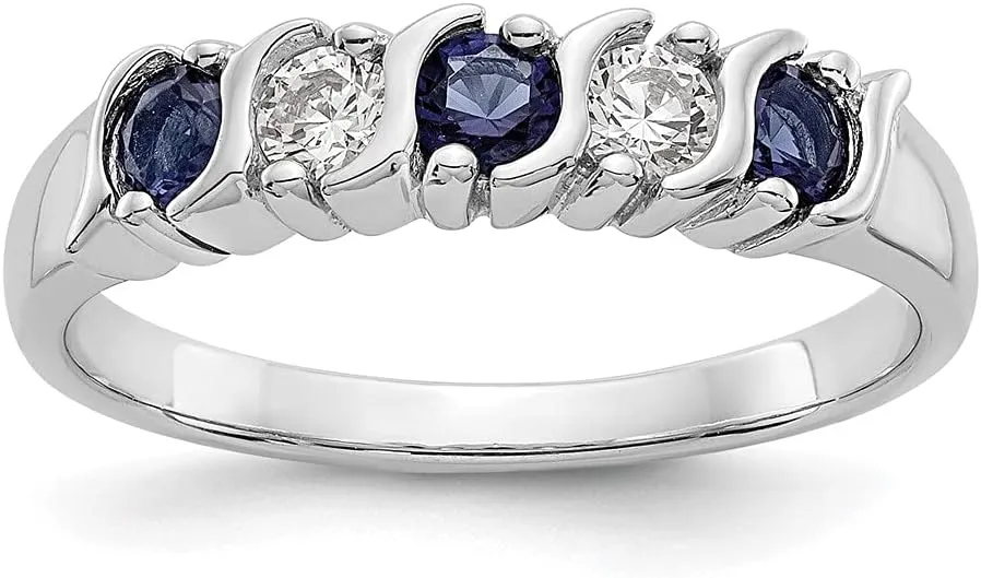 14k White Gold Diamond Sapphire Blue September Gemstone Wedding Band Ring (.2 cttw.) Sonia Jewels civilization appraisal Real 