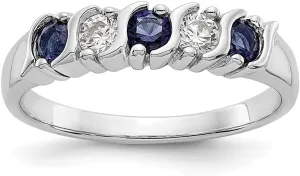14k White Gold Diamond Sapphire Blue September Gemstone Wedding Band Ring (.2 cttw.) Sonia Jewels civilization appraisal Real 