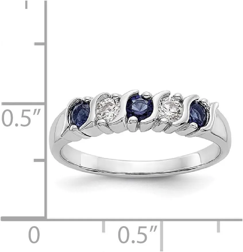 14k White Gold Diamond Sapphire Blue September Gemstone Wedding Band Ring (.2 cttw.) Sonia Jewels civilization appraisal Real 