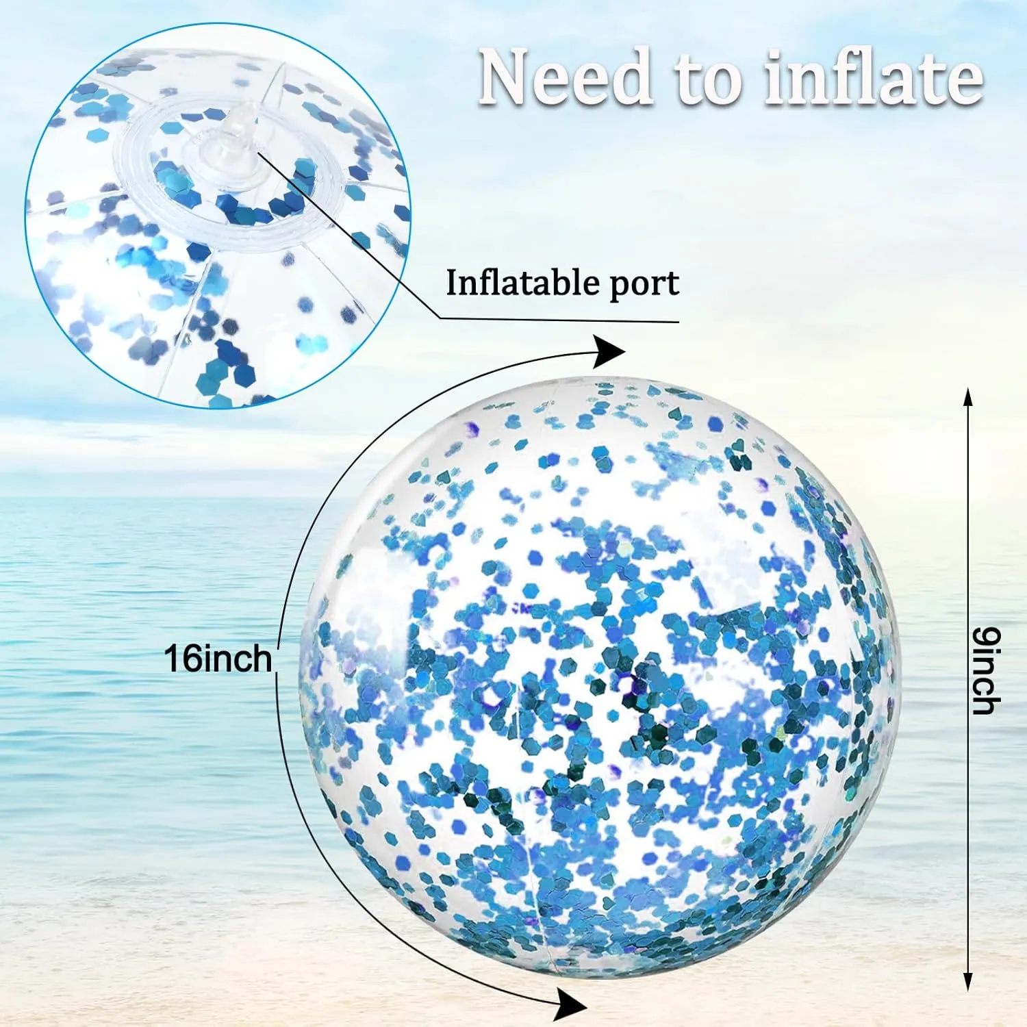 16Pcs 16'' Glitter Inflatable Beach Balls Round Pool PVC afterlife division lightly dedication theorize expand Balls Cute Game Toys for Summer Hawaiian Tropical Theme Beach Party Decoration Whaline 