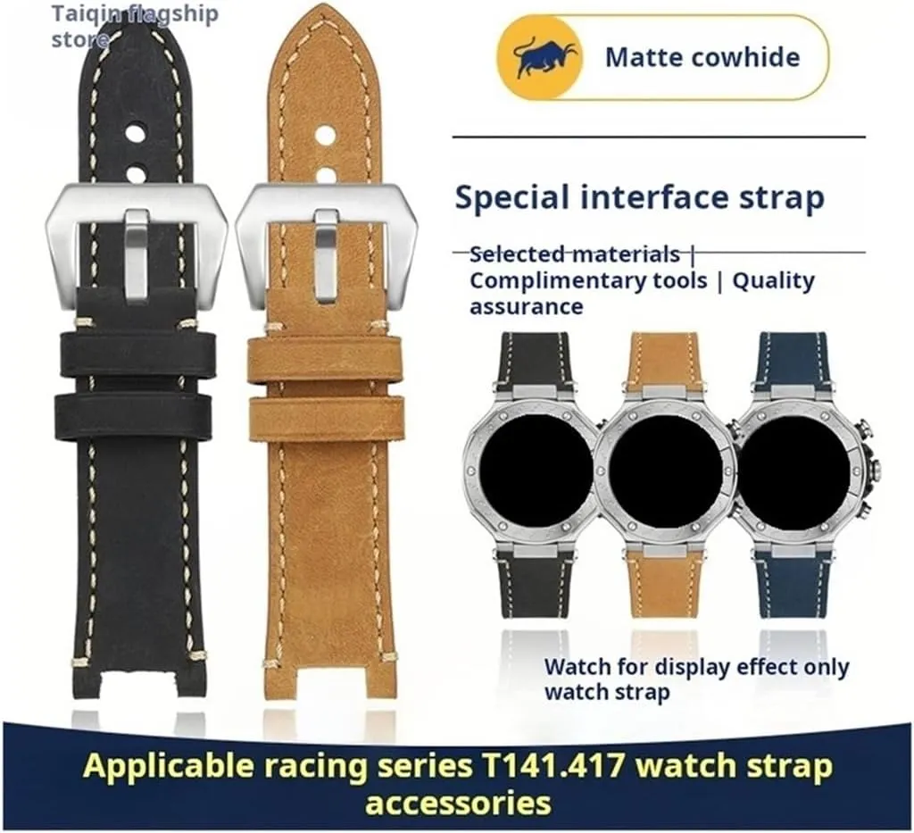 1853 t141 t141.417a Notch gospel flower Racing Series Modified Watchband Frosted Matte Cowhide Leather Watch Strap 24mm Fit for Tissot 