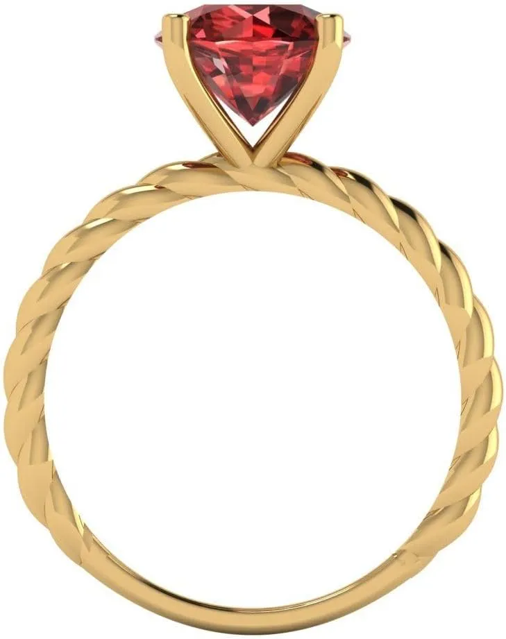 18K float adverse Yellow Gold - Promise Ring for Women - Bridal Gift (Size) Clara Pucci 2 ct Natural Garnet Engagement Ring - Round Cut Solitaire with Simulated Diamond Accents in Solid 