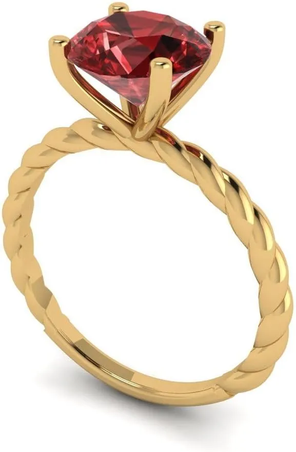 18K float adverse Yellow Gold - Promise Ring for Women - Bridal Gift (Size) Clara Pucci 2 ct Natural Garnet Engagement Ring - Round Cut Solitaire with Simulated Diamond Accents in Solid 