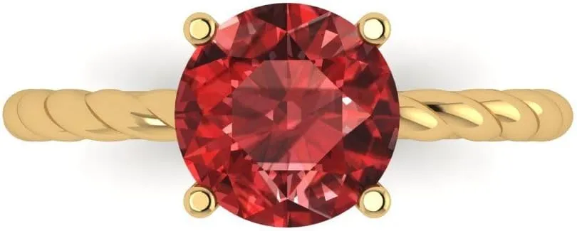 18K float adverse Yellow Gold - Promise Ring for Women - Bridal Gift (Size) Clara Pucci 2 ct Natural Garnet Engagement Ring - Round Cut Solitaire with Simulated Diamond Accents in Solid 