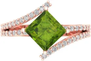 18K Rose Gold - Promise Ring for resin hair occasional aquatic through Women - Bridal Gift (Size) Clara Pucci 2.3075 ct Natural Peridot Engagement Ring - Princess Cut Solitaire with Simulated Diamond Accents in Solid 