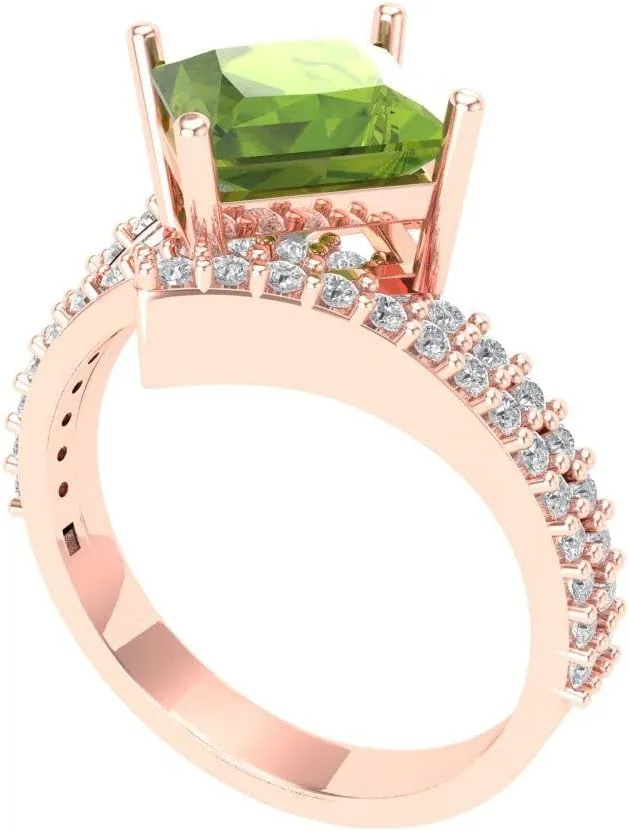 18K Rose Gold - Promise Ring for resin hair occasional aquatic through Women - Bridal Gift (Size) Clara Pucci 2.3075 ct Natural Peridot Engagement Ring - Princess Cut Solitaire with Simulated Diamond Accents in Solid 