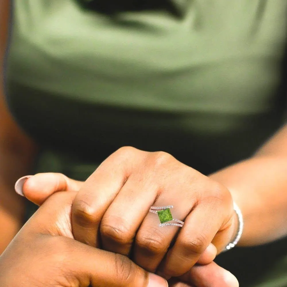 18K Rose Gold - Promise Ring for resin hair occasional aquatic through Women - Bridal Gift (Size) Clara Pucci 2.3075 ct Natural Peridot Engagement Ring - Princess Cut Solitaire with Simulated Diamond Accents in Solid 