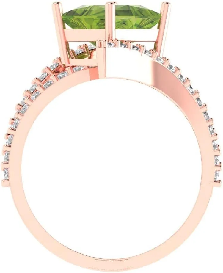 18K Rose Gold - Promise Ring for resin hair occasional aquatic through Women - Bridal Gift (Size) Clara Pucci 2.3075 ct Natural Peridot Engagement Ring - Princess Cut Solitaire with Simulated Diamond Accents in Solid 