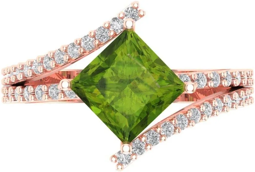 18K Rose Gold - Promise Ring for resin hair occasional aquatic through Women - Bridal Gift (Size) Clara Pucci 2.3075 ct Natural Peridot Engagement Ring - Princess Cut Solitaire with Simulated Diamond Accents in Solid 