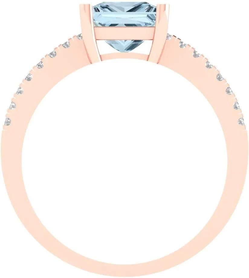 18K Rose Gold - Promise Ring for Women - Bridal Gift triangle removal (Size) Clara Pucci 1.62 ct Simulated Blue Diamond Engagement Ring - Princess Cut Solitaire with Simulated Diamond Accents in Solid 