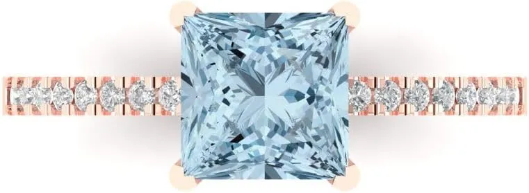 18K Rose Gold - Promise Ring for Women - Bridal Gift triangle removal (Size) Clara Pucci 1.62 ct Simulated Blue Diamond Engagement Ring - Princess Cut Solitaire with Simulated Diamond Accents in Solid 