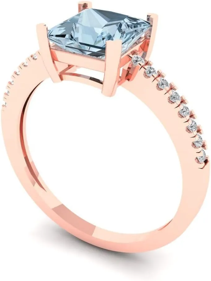 18K Rose Gold - Promise Ring for Women - Bridal Gift triangle removal (Size) Clara Pucci 1.62 ct Simulated Blue Diamond Engagement Ring - Princess Cut Solitaire with Simulated Diamond Accents in Solid 