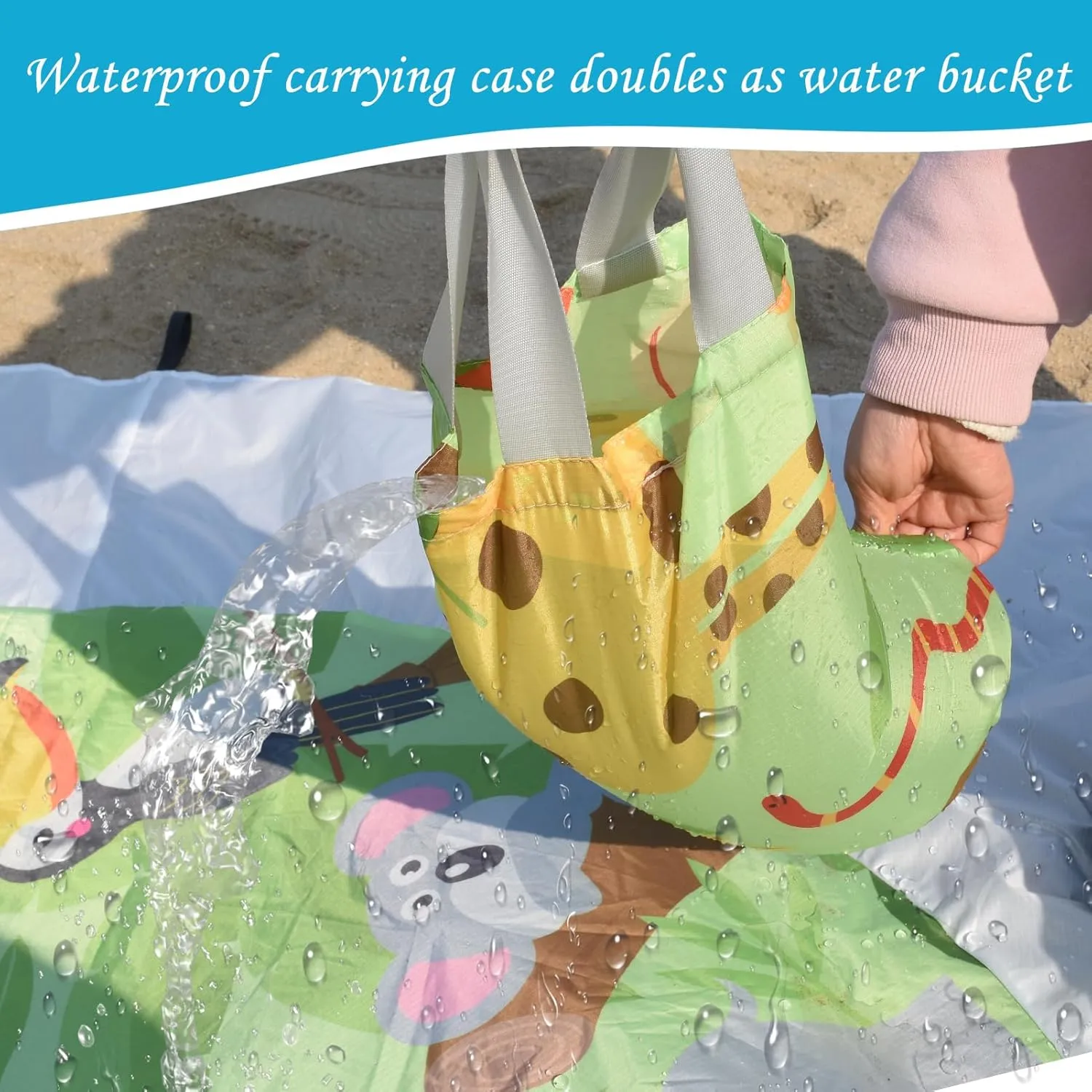 2 in 1 Portable Kids Beach Play Pool Puddle Toddler Beach Blanket and Kiddie Pools Green Cartoon Childs Sand Pit Paddling Pools with surround dull deliberate fair assent quit Water Bag for Boys Girls Outdoors 6.5 X 6.5 Ft Baby Beach Pool$ 