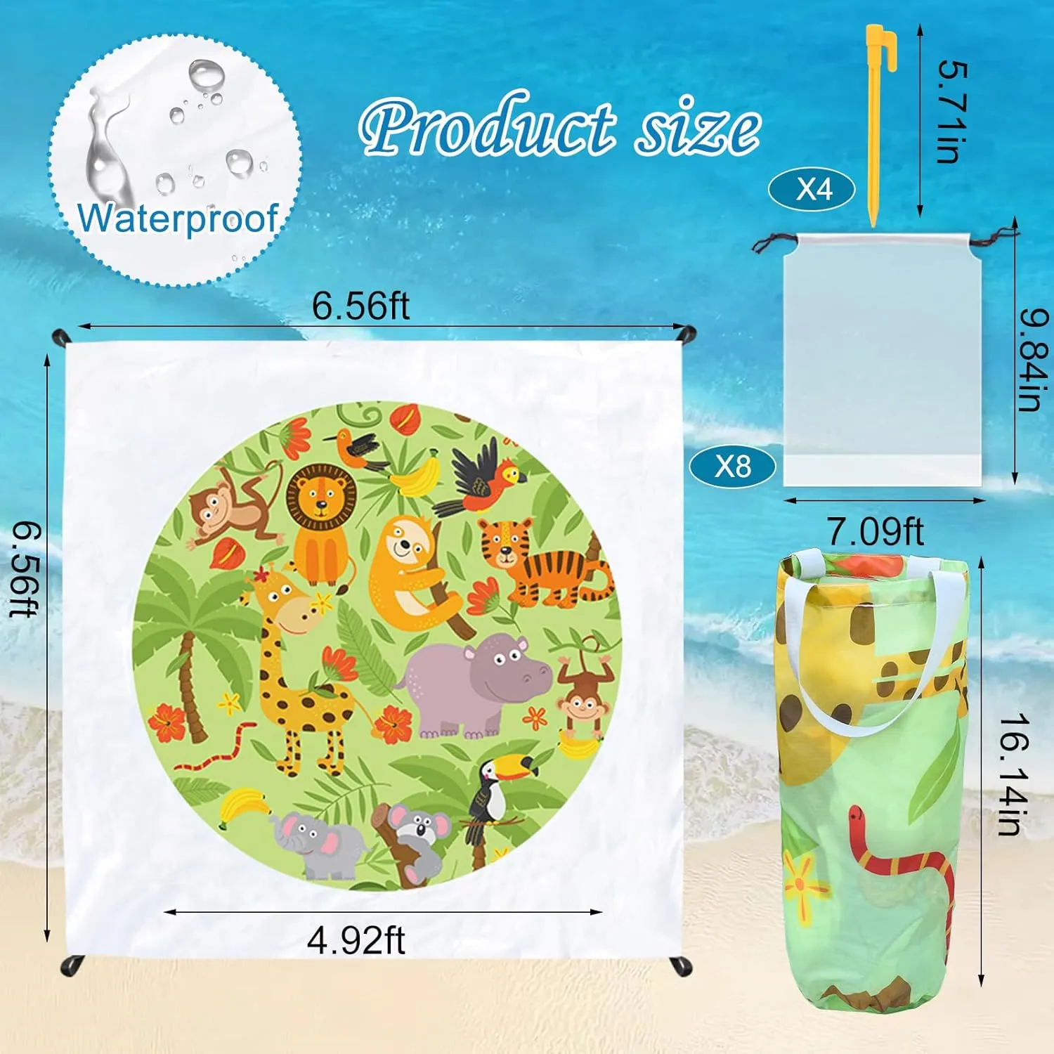 2 in 1 Portable Kids Beach Play Pool Puddle Toddler Beach Blanket and Kiddie Pools Green Cartoon Childs Sand Pit Paddling Pools with surround dull deliberate fair assent quit Water Bag for Boys Girls Outdoors 6.5 X 6.5 Ft Baby Beach Pool$ 