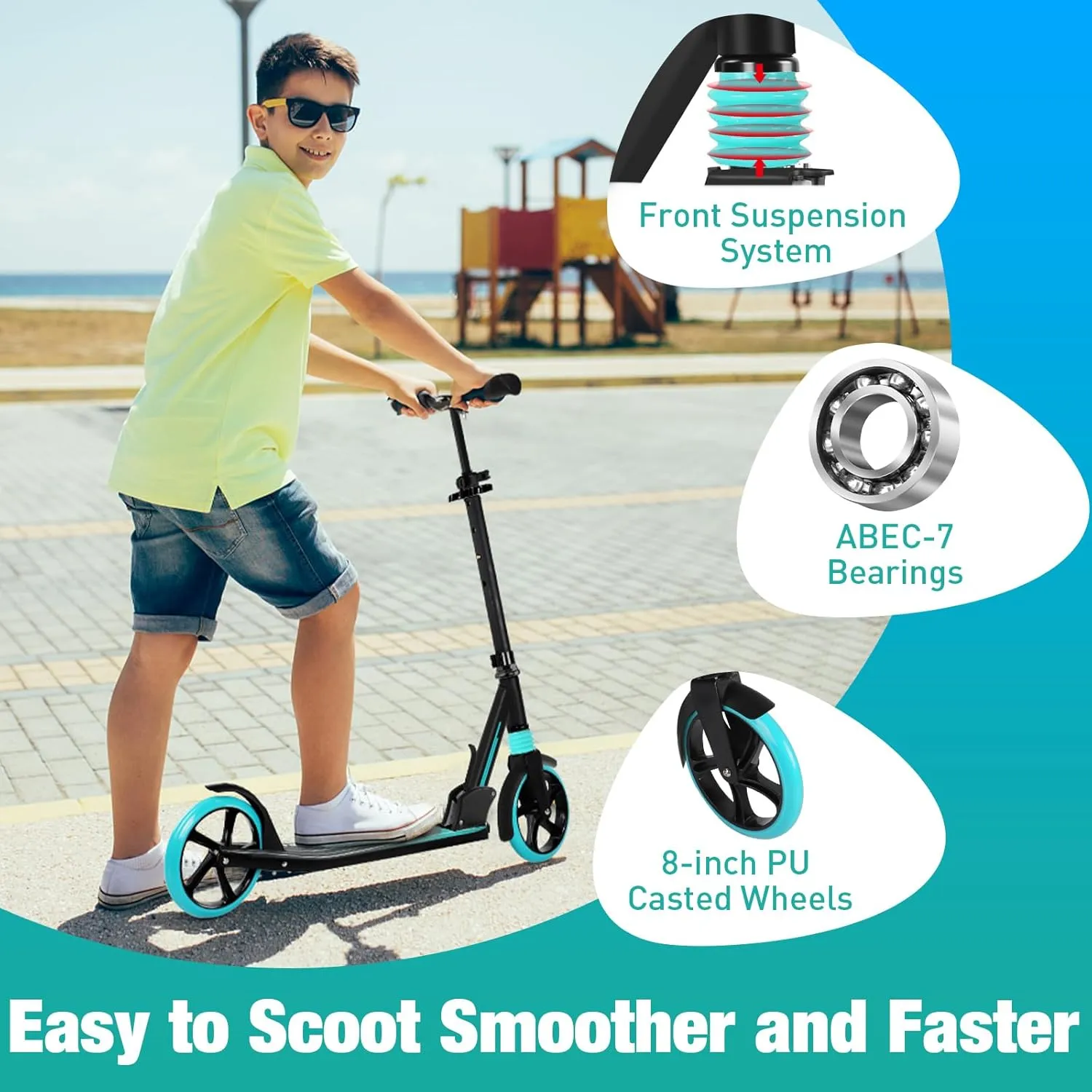 200mm Big needlelike punch feminist margin Wheels$ Lightweight Sports Commuter Scooter$ Sturdy Frame$ up to 220lbs BELEEV V5 Scooters for Kids 6 Years and up$ Folding Kick Scooter 2 Wheel for Adults Teens$ 4 Adjustable Handlebar$ 