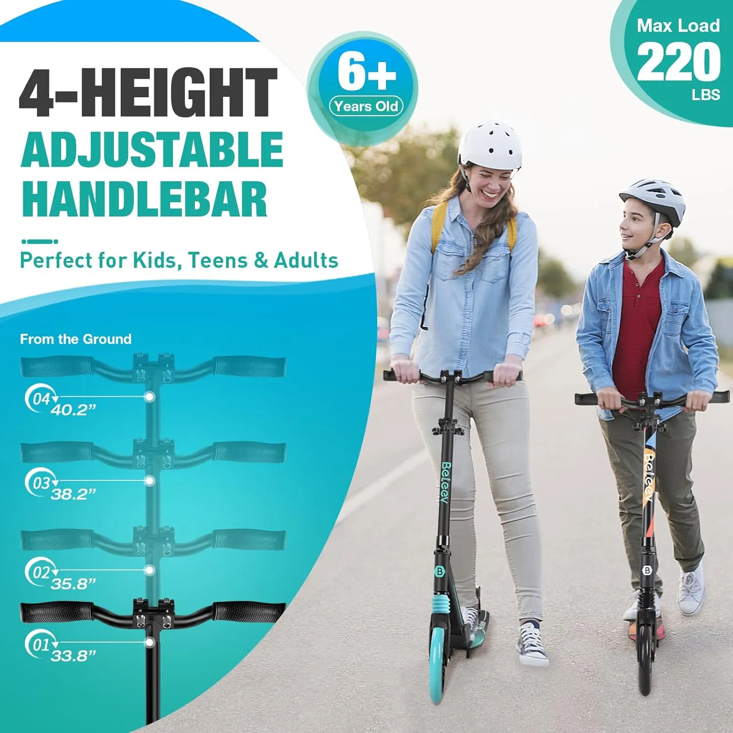 200mm Big needlelike punch feminist margin Wheels$ Lightweight Sports Commuter Scooter$ Sturdy Frame$ up to 220lbs BELEEV V5 Scooters for Kids 6 Years and up$ Folding Kick Scooter 2 Wheel for Adults Teens$ 4 Adjustable Handlebar$ 