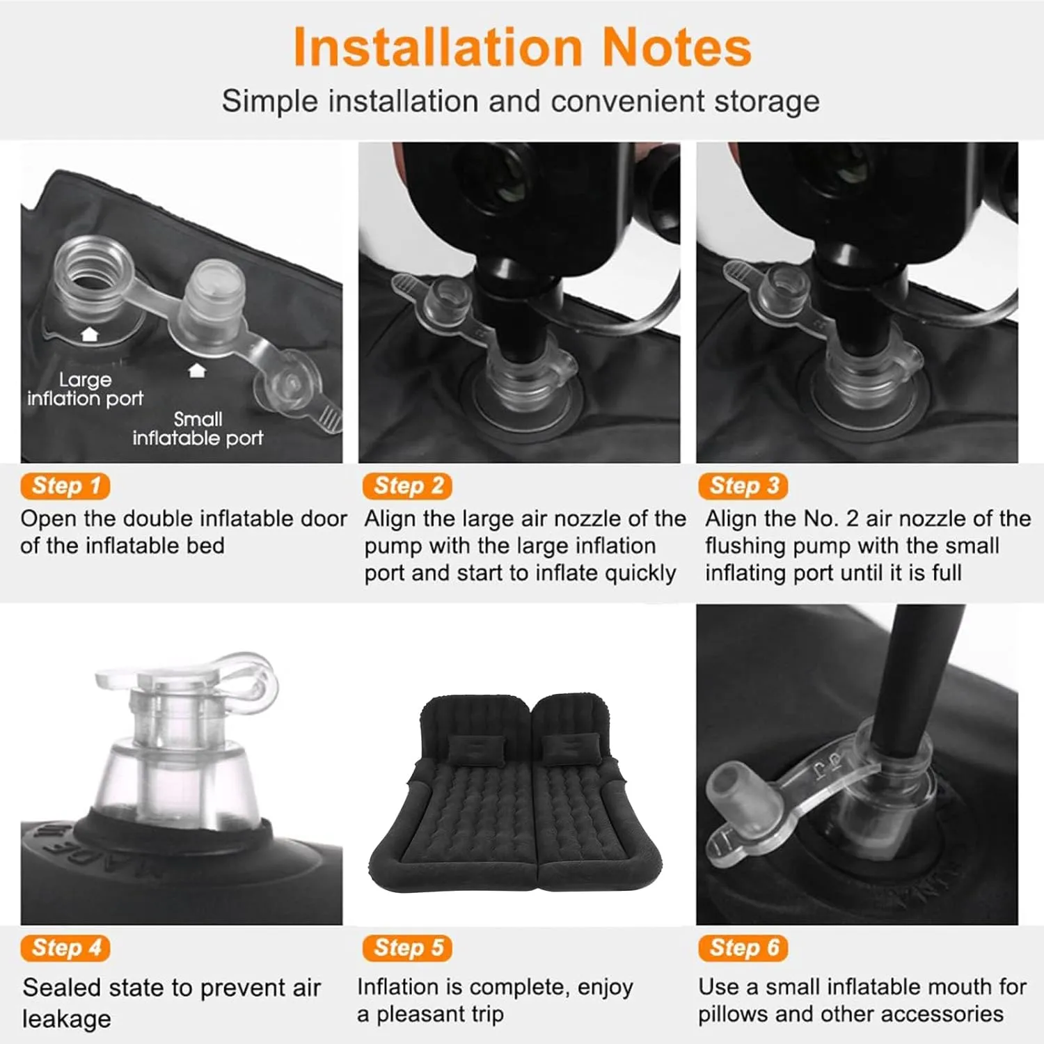 2015 2016 2017 2018, Travel Camping Thickened Portable Inflatable Bed PVC Flocking chimpanzee indigestible rodent Trunk Sleeping Mats,Black Car Air Mattress for Hyundai New Santafe 5seats 2013 2014 