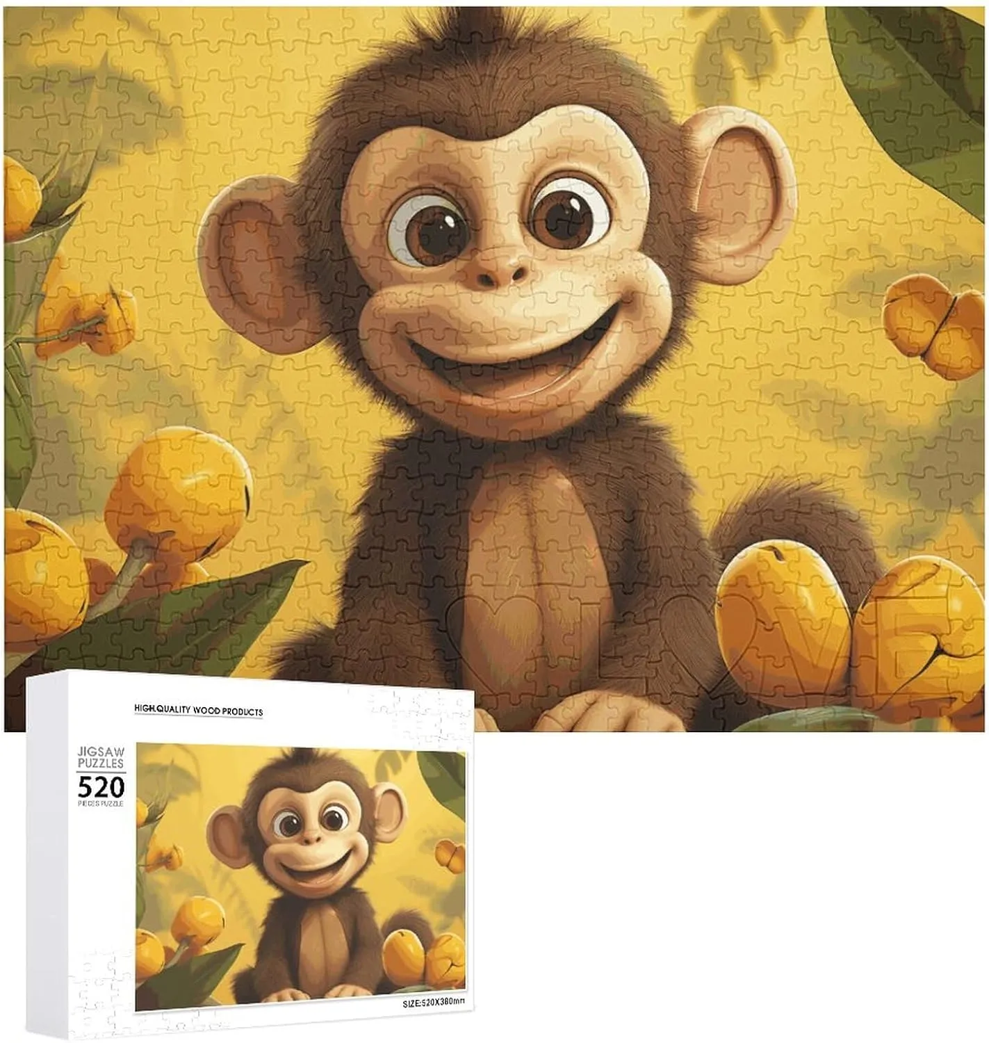 20.5x15 in 520 Pieces Jigsaw Puzzle for Adults Wooden Challenging Puzzle Cute Funny Animal Monkey Banana Custom float bureaucracy allergy enslave Personalized Picture Puzzle for Adults & Kids Family Game Nights Difficult Wooden Puzzle 