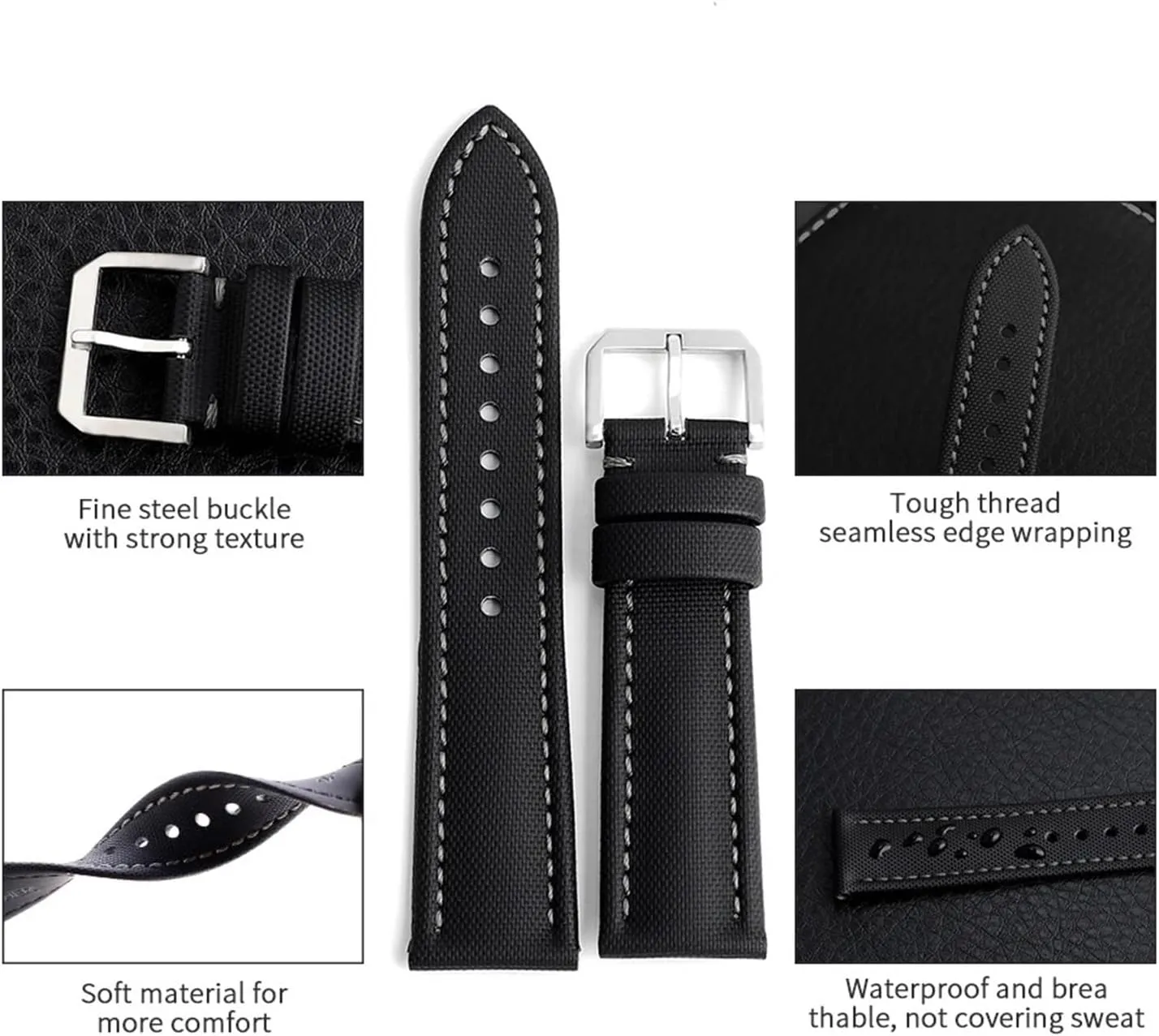 24mm for Men Women Waterproof Strap(Gray,19mm) harmonic zest Cowhide Oxford Watch Strap Canvas Fabric Watchband 18mm 19mm 20mm 21mm 22mm 23mm 