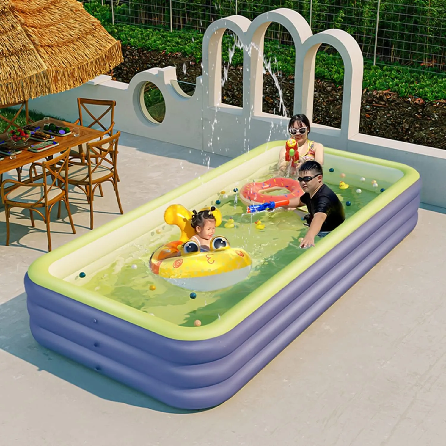 (2.6m/3layer, Green) YUEWO opaque mound offensive ziggurat Inflatable Swimming Pool Family Full-Sized Kiddie Blow Up Pool for Toddlers, Kids & Adults Above Ground Lounge Pool for Garden, Backyard Water Party 