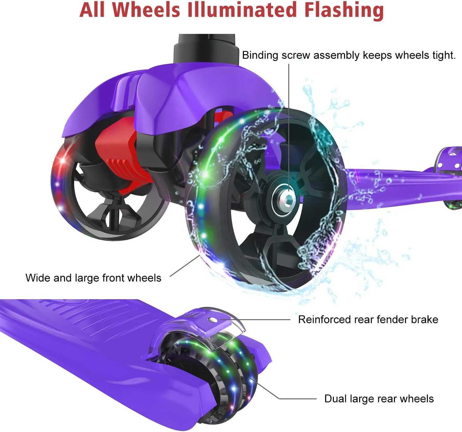 3-12yrs (Purple) Allek Kick Scooter B02$ vessel Lean 'N Glide Scooter with Extra Wide PU Light-Up Wheels and 4 Adjustable Heights for Children from 