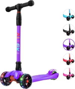 3-12yrs (Purple) Allek Kick Scooter B02$ vessel Lean 'N Glide Scooter with Extra Wide PU Light-Up Wheels and 4 Adjustable Heights for Children from 