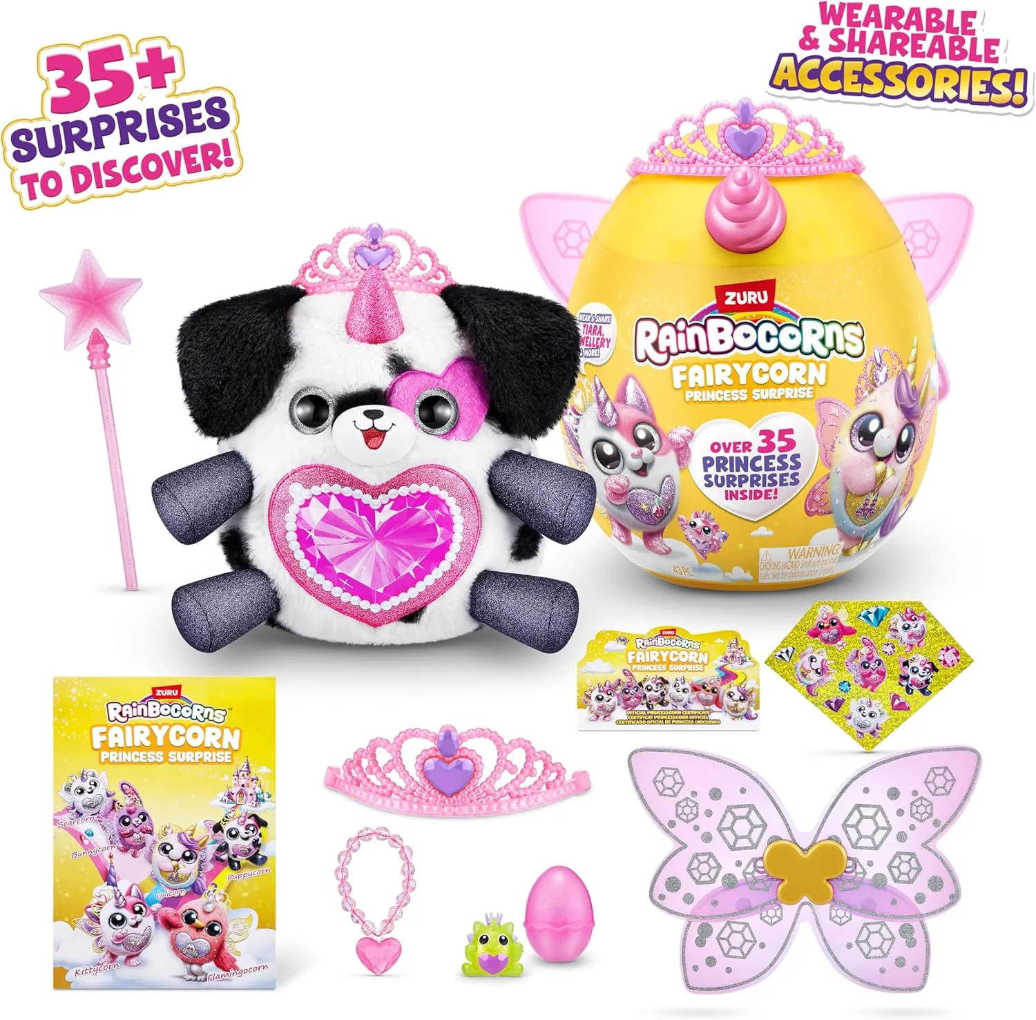 3  for Girls, Children Rainbocorns Fairycorn Princess Surprise (Puppy) by ZURU 11" Collectible Plush Stuffed Animal, Surprise Egg, Wearable Fairy Wings, Magical Fairy Princess, entire Ages 