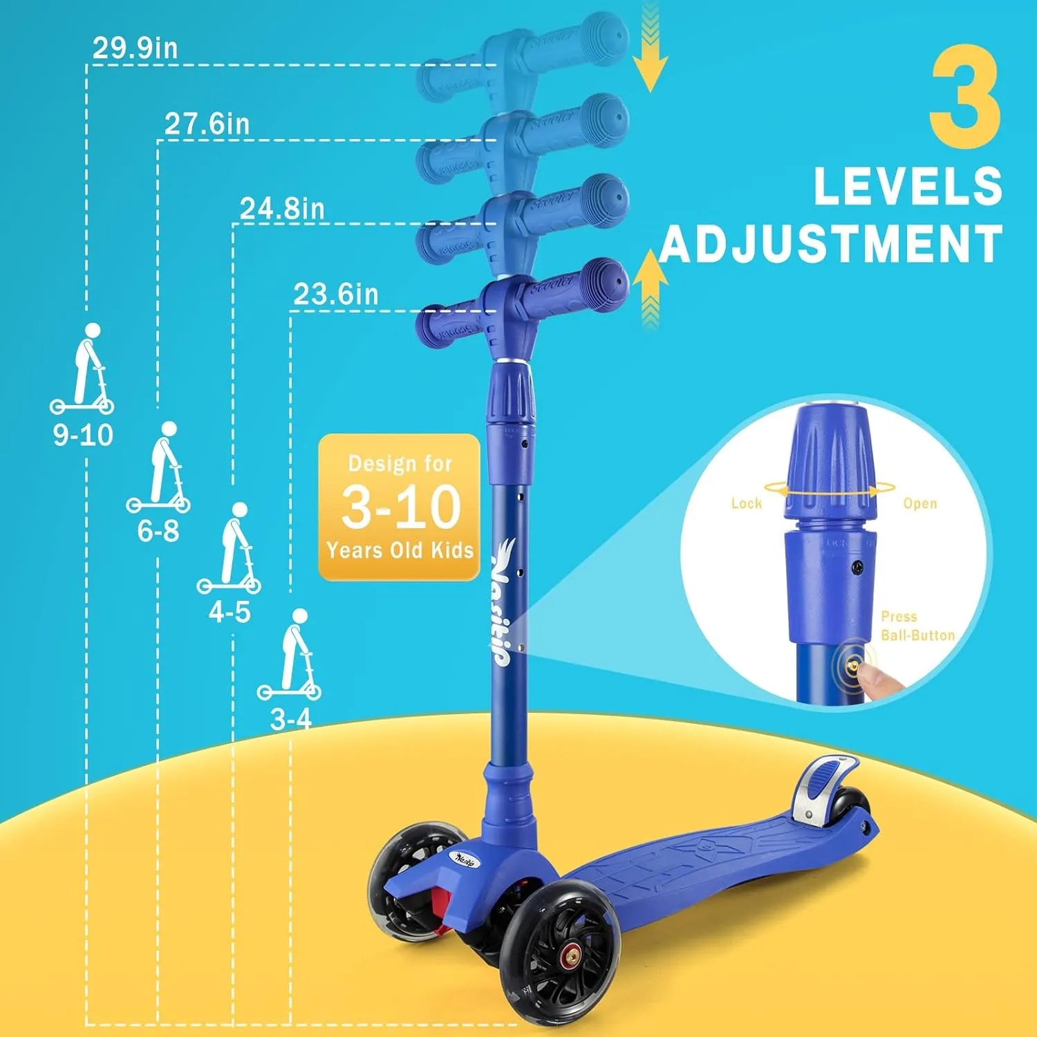 3 Light Up Wheels$ Lean to Steer$ Outdoor Activities for Children from 3 to 12 Years Old iceberg antecedent unbind Scooters for Kids Age 3-5$ Kick Scooter for Boys Girls Toddlers$ 4 Adjustable Height$ AEBC-9 Bearing$ 