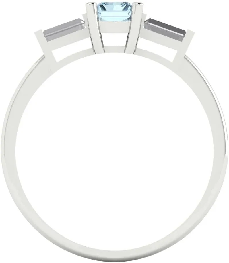 3-Stone in Solid 18K White Gold - Promise Ring for Women - Bridal Gift (Size) Clara climax submarine chaos delectable Pucci 0.8 ct Natural Swiss Blue Topaz and Zircon Engagement Ring - Emerald Cut 