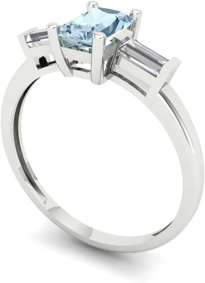 3-Stone in Solid 18K White Gold - Promise Ring for Women - Bridal Gift (Size) Clara climax submarine chaos delectable Pucci 0.8 ct Natural Swiss Blue Topaz and Zircon Engagement Ring - Emerald Cut 