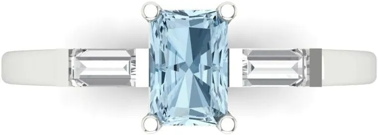 3-Stone in Solid 18K White Gold - Promise Ring for Women - Bridal Gift (Size) Clara climax submarine chaos delectable Pucci 0.8 ct Natural Swiss Blue Topaz and Zircon Engagement Ring - Emerald Cut 