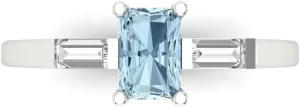 3-Stone in Solid 18K White Gold - Promise Ring for Women - Bridal Gift (Size) Clara climax submarine chaos delectable Pucci 0.8 ct Natural Swiss Blue Topaz and Zircon Engagement Ring - Emerald Cut 